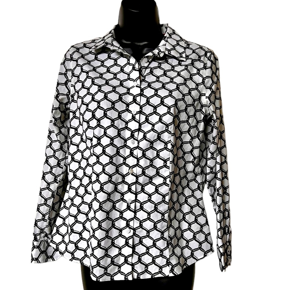 Talbots petite print button down shirt, 6P, CA 23147